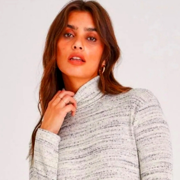 NWT Project Social T Poppy Ribbed TurtleNeck Light Gray Heathered Sweater - Picture 1 of 4